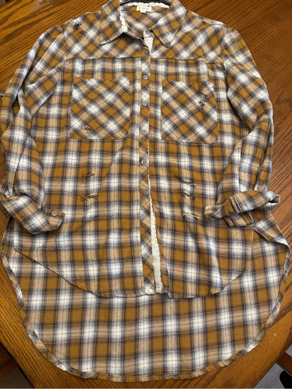 POL Plaid Shirt in Mustard and Navy